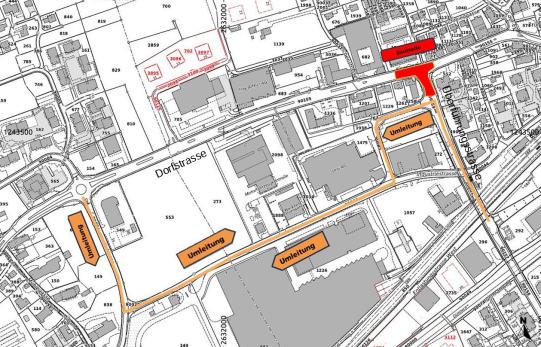 Umleitung Belagssanierung Dorf-/Überführungsstrasse Wangen bei Olten